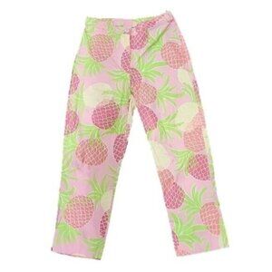 Lilly Pulitzer Pants Crop Pink Green pineapple print Mid-rise tapered Women's 4